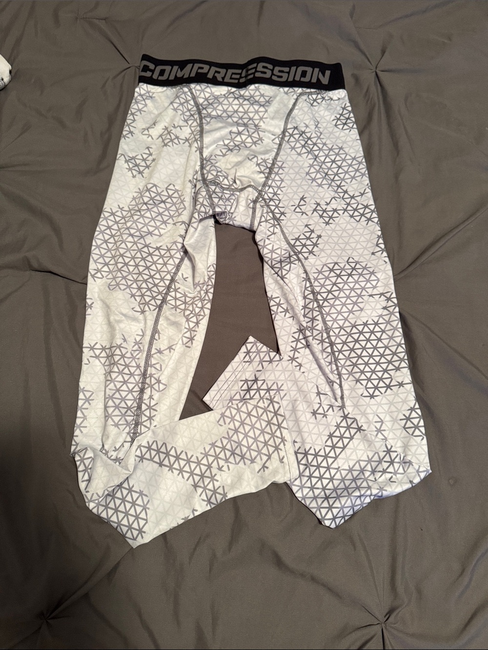 Compression Kids White & Gray Patterned Compression Bottoms - Picture 2 of 2